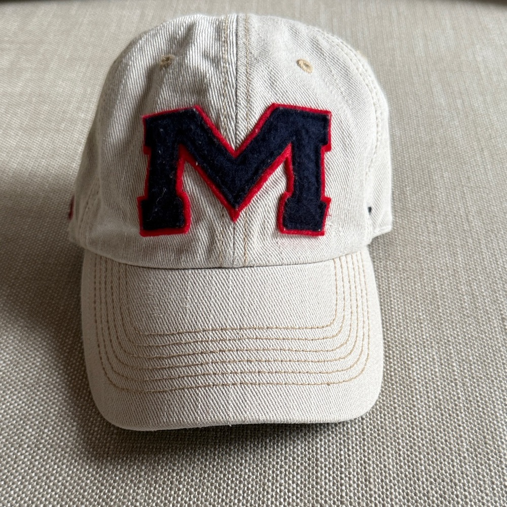 Ole Miss Cream Baseball Cap with Red and Navy 'M'